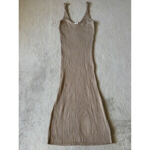 Mod Ref‎ Women's Large Ribbed Knit Bodycon Maxi Dress Sleeveless Tan